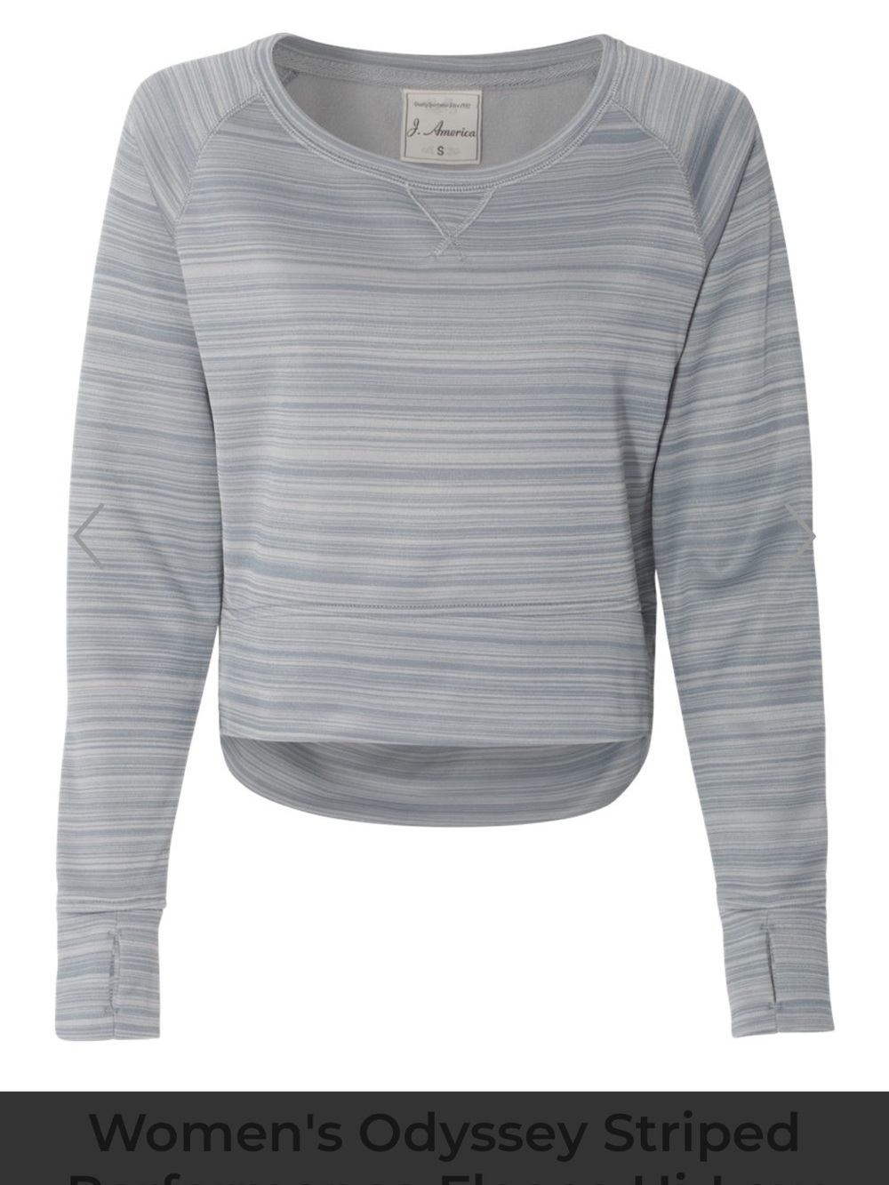 Striped performance fleece hi-low crewneck sweatshirt